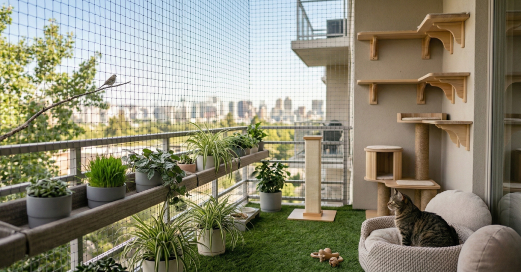 cat friendly balcony setup