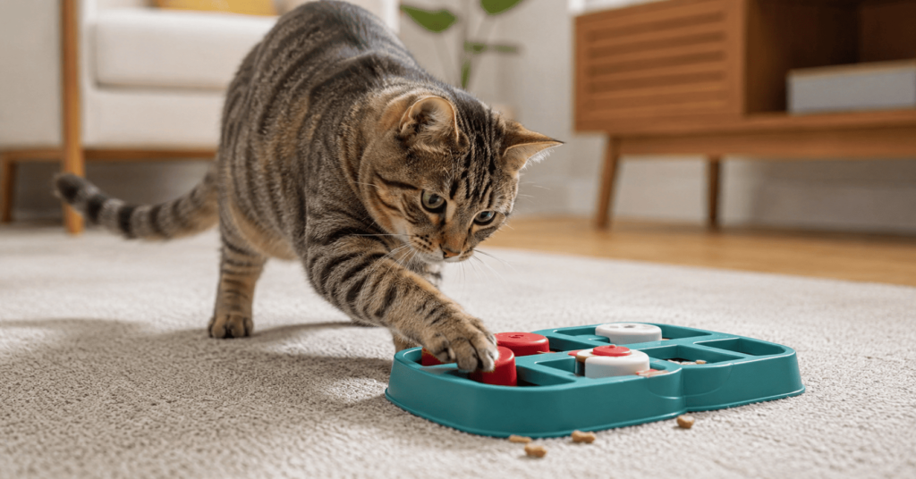 cat playing with puzzle feeder toy