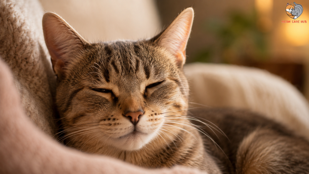 Tabby cat slow blinking as a sign of trust