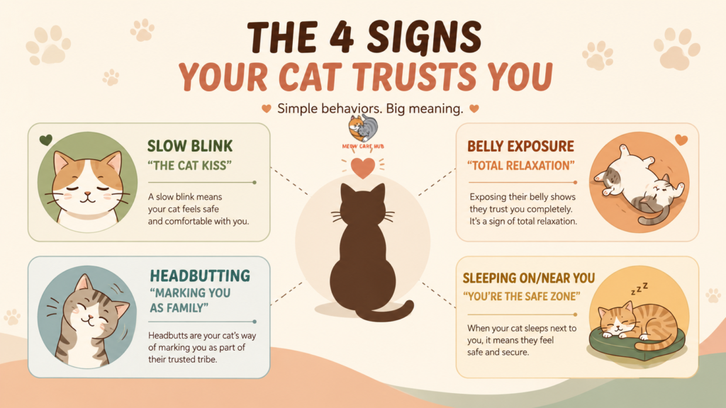 Infographic showing 4 signs your cat trusts you